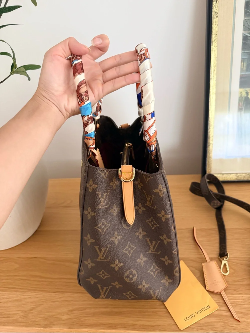 Louis Vuitton Brown Monogram Canvas Satchel with Scarf-Wrapped Handles